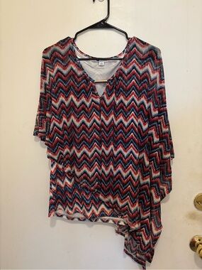 Rockmans Women’s Small Chevron Cold Shoulder Layered Top Red Blue Black